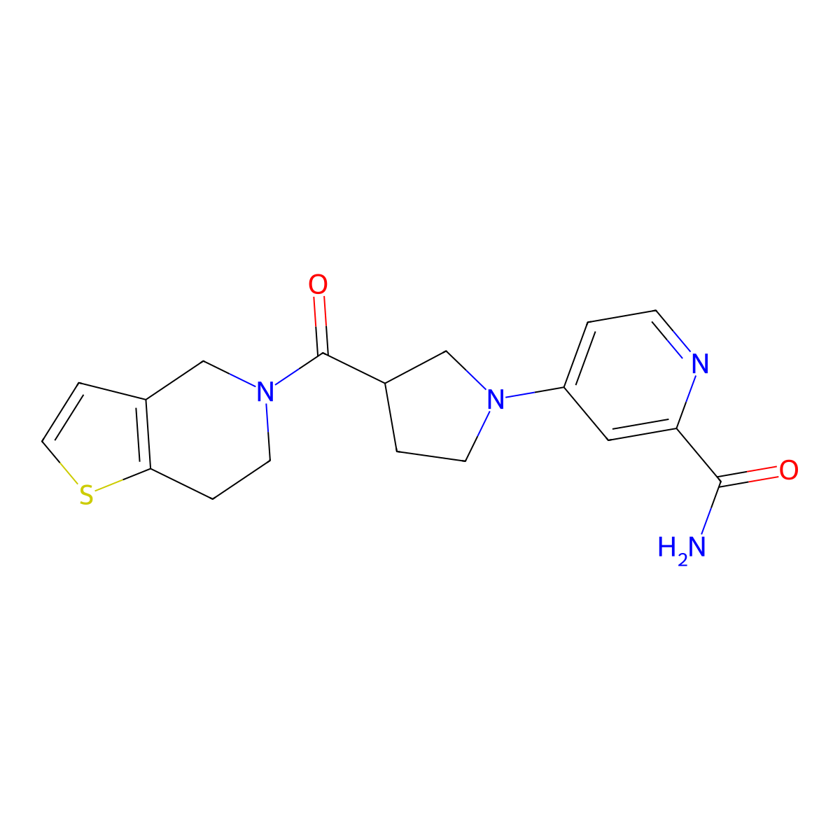 4-(3-{4H,5H,6H,7H-thieno[3,2-c]pyridine-5-carbonyl}pyrrolidin-1-yl)pyridine-2-carboxamide molecular structure, CAS 3054621-17-6