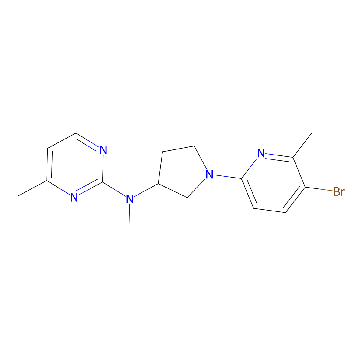 N-[1-(5-bromo-6-methylpyridin-2-yl)pyrrolidin-3-yl]-N,4-dimethylpyrimidin-2-amine molecular structure, CAS 3054621-22-3