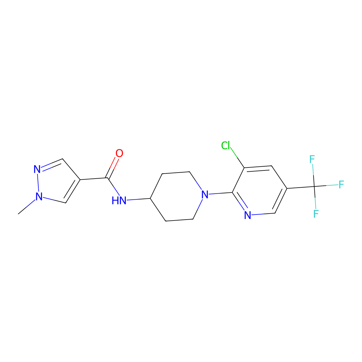 N-{1-[3-chloro-5-(trifluoromethyl)pyridin-2-yl]piperidin-4-yl}-1-methyl-1H-pyrazole-4-carboxamide molecular structure, CAS 3054621-27-8