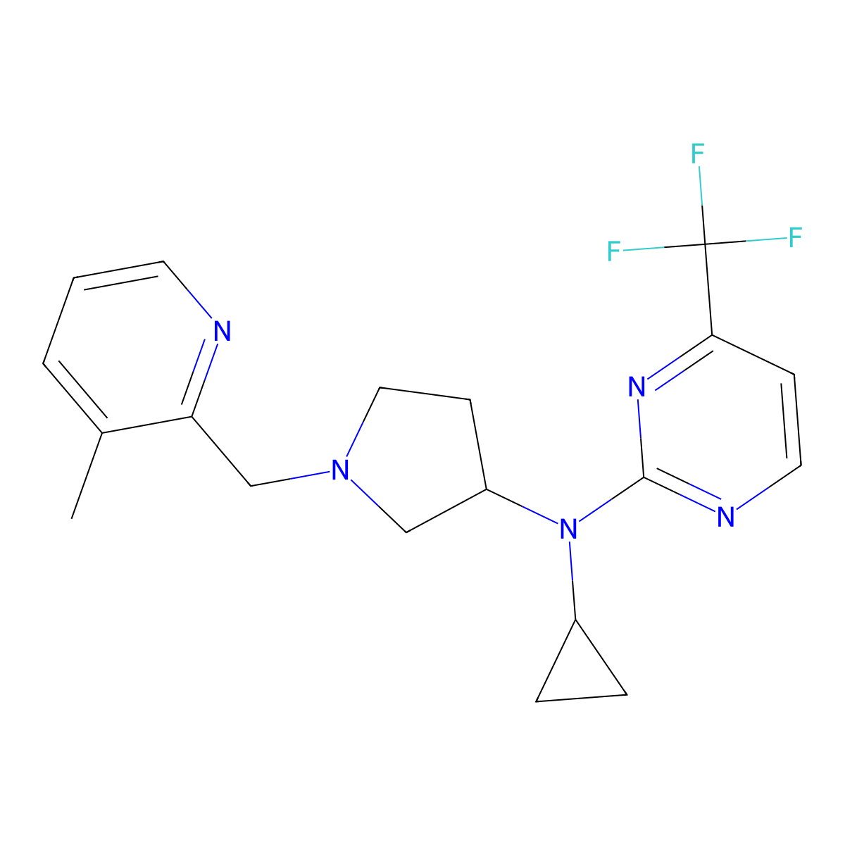 N-cyclopropyl-N-{1-[(3-methylpyridin-2-yl)methyl]pyrrolidin-3-yl}-4-(trifluoromethyl)pyrimidin-2-amine molecular structure, CAS 3054621-28-9