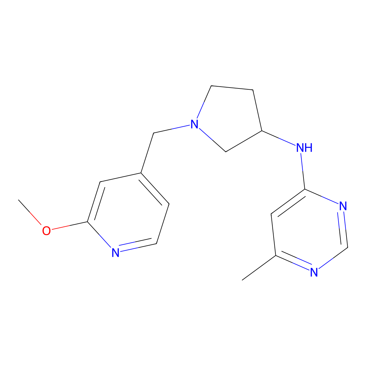 N-{1-[(2-methoxypyridin-4-yl)methyl]pyrrolidin-3-yl}-6-methylpyrimidin-4-amine molecular structure, CAS 3054621-29-0