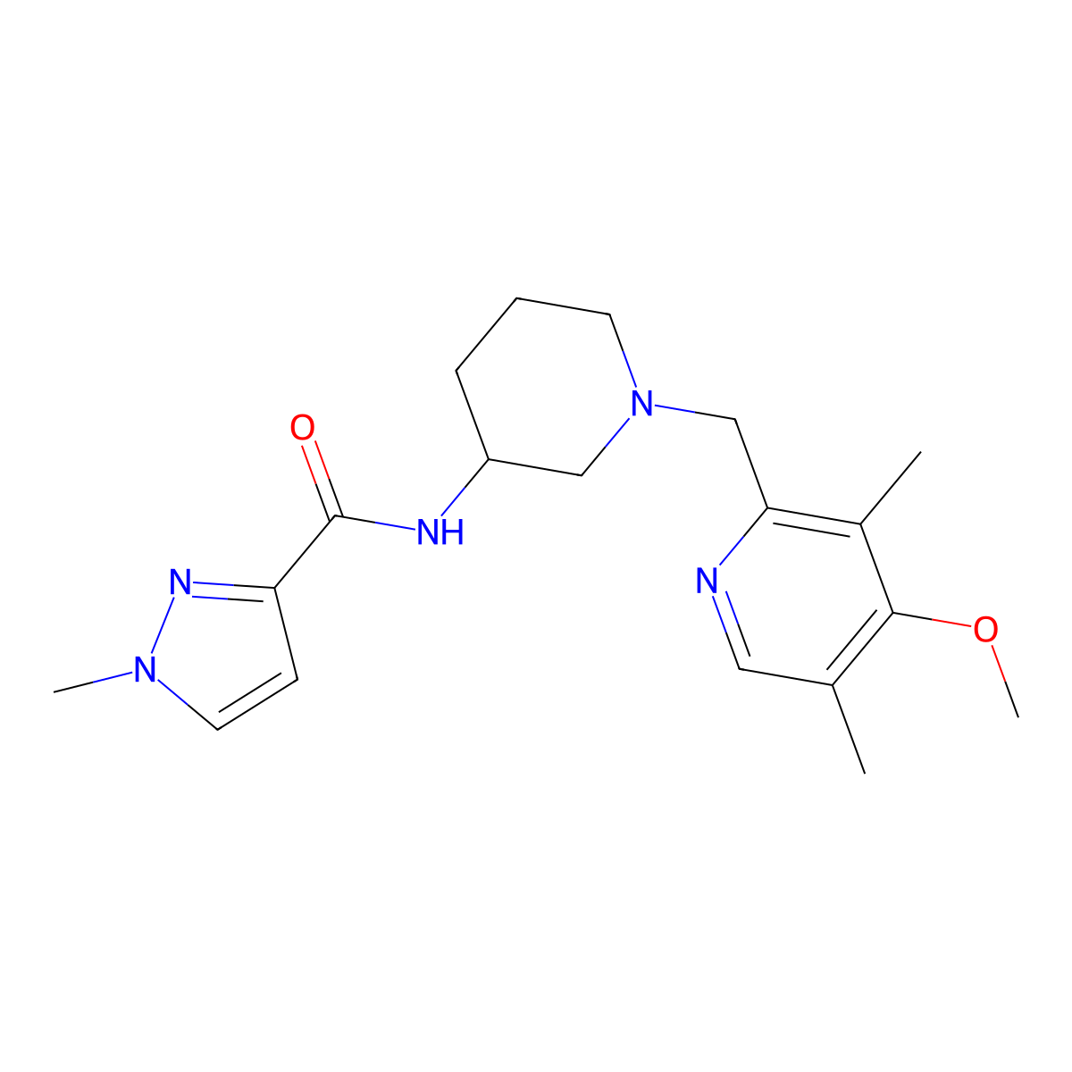 N-{1-[(4-methoxy-3,5-dimethylpyridin-2-yl)methyl]piperidin-3-yl}-1-methyl-1H-pyrazole-3-carboxamide molecular structure, CAS 3054621-33-6