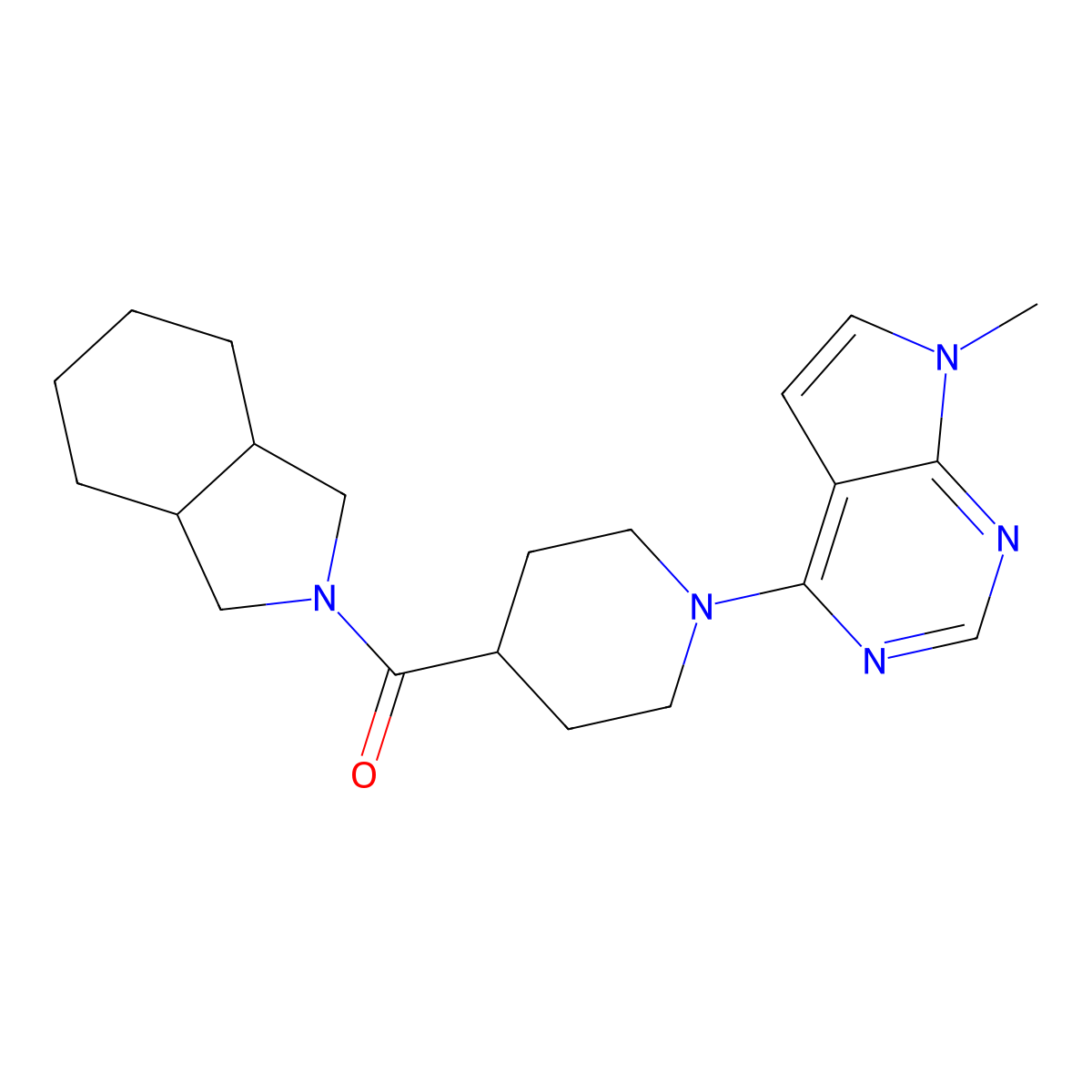 2-(1-{7-methyl-7H-pyrrolo[2,3-d]pyrimidin-4-yl}piperidine-4-carbonyl)-octahydro-1H-isoindole molecular structure, CAS 3054621-34-7