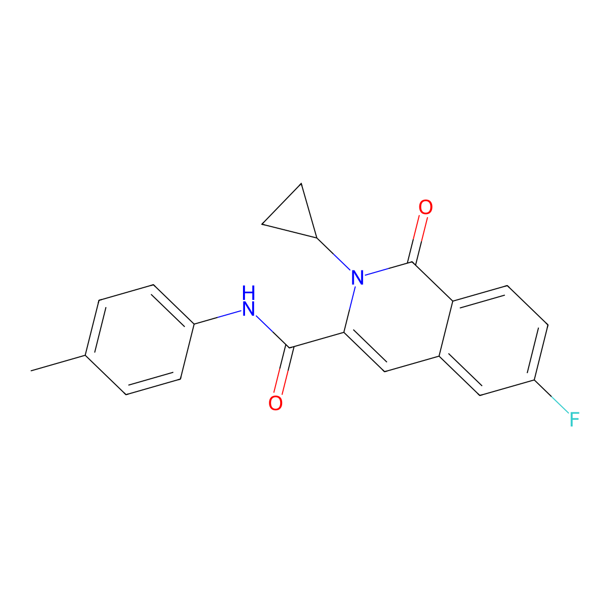 2-cyclopropyl-6-fluoro-N-(4-methylphenyl)-1-oxo-1,2-dihydroisoquinoline-3-carboxamide molecular structure, CAS 3054621-36-9
