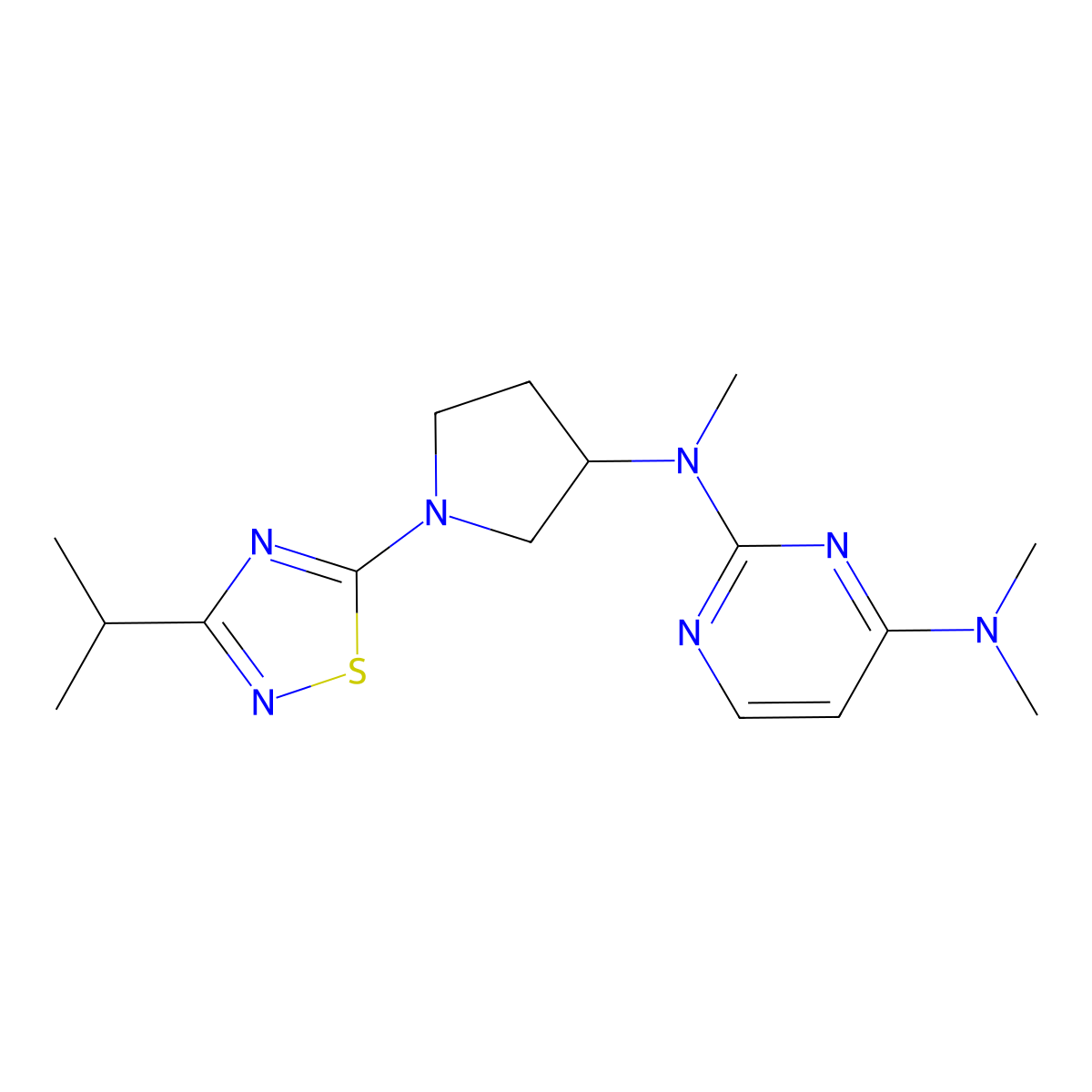 N2,N4,N4-trimethyl-N2-{1-[3-(propan-2-yl)-1,2,4-thiadiazol-5-yl]pyrrolidin-3-yl}pyrimidine-2,4-diamine molecular structure, CAS 3054621-41-6