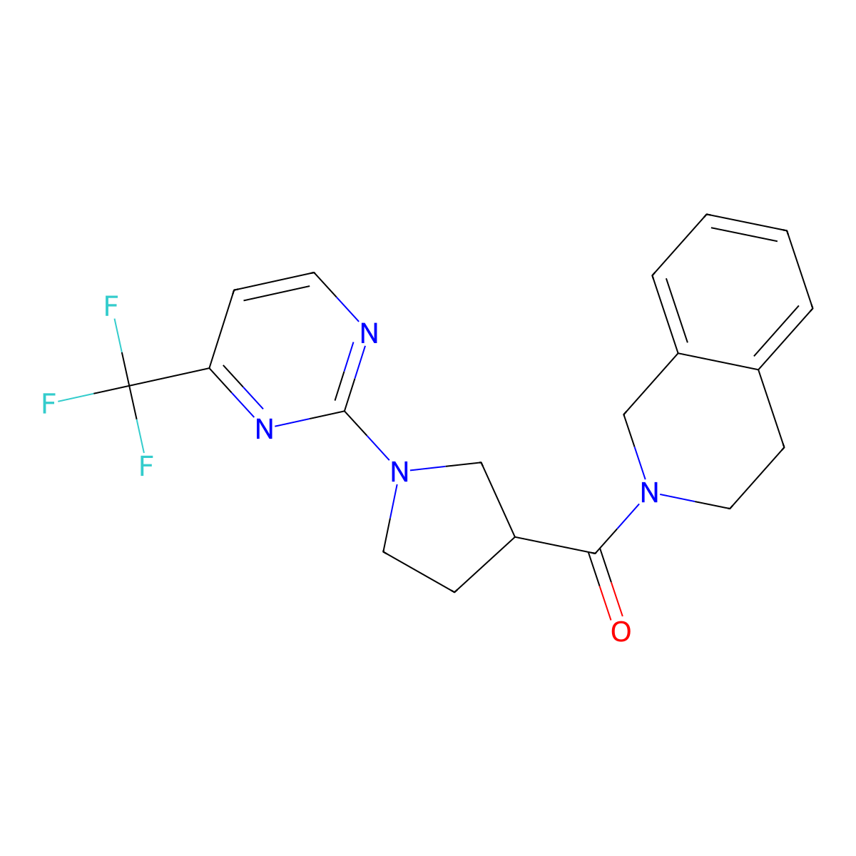 2-{1-[4-(Trifluoromethyl)pyrimidin-2-yl]pyrrolidine-3-carbonyl}-1,2,3,4-tetrahydroisoquinoline molecular structure, CAS 3054621-42-7