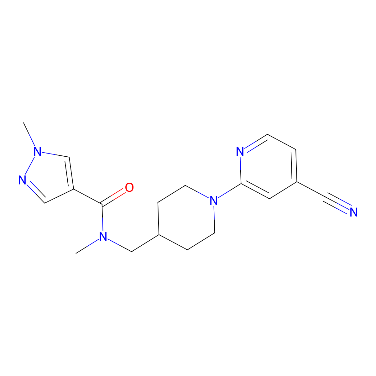 N-{[1-(4-cyanopyridin-2-yl)piperidin-4-yl]methyl}-N,1-dimethyl-1H-pyrazole-4-carboxamide molecular structure, CAS 3054621-44-9