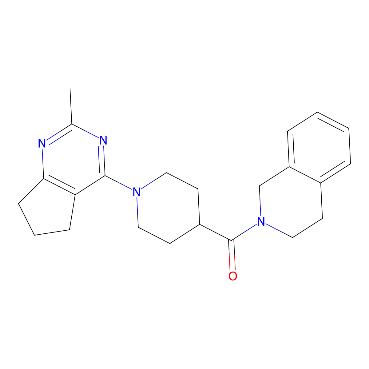 2-(1-{2-methyl-5H,6H,7H-cyclopenta[d]pyrimidin-4-yl}piperidine-4-carbonyl)-1,2,3,4-tetrahydroisoquinoline molecular structure, CAS 3054621-45-0