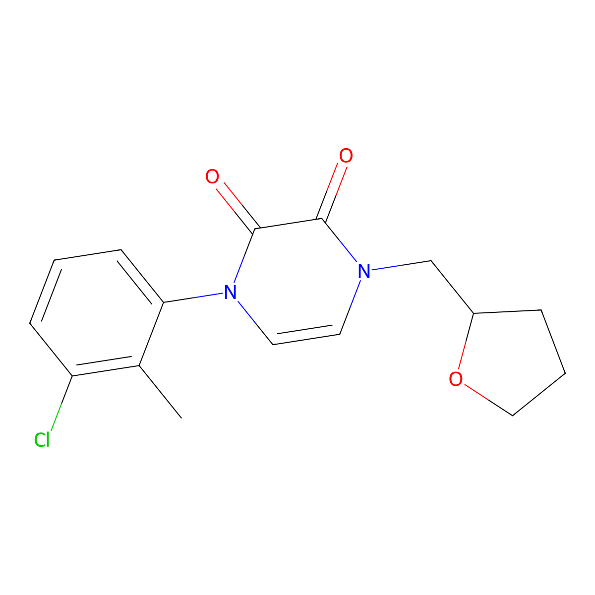 1-(3-Chloro-2-methylphenyl)-4-[(oxolan-2-yl)methyl]-1,2,3,4-tetrahydropyrazine-2,3-dione molecular structure, CAS 3054621-46-1