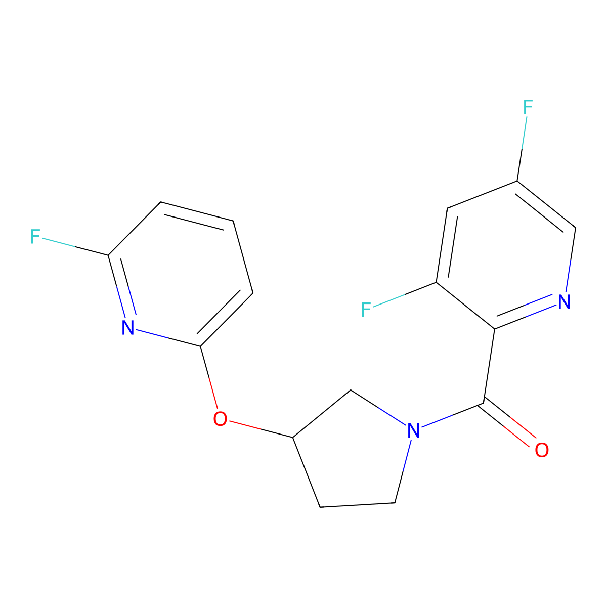 3,5-Difluoro-2-{3-[(6-fluoropyridin-2-yl)oxy]pyrrolidine-1-carbonyl}pyridine molecular structure, CAS 3054621-47-2