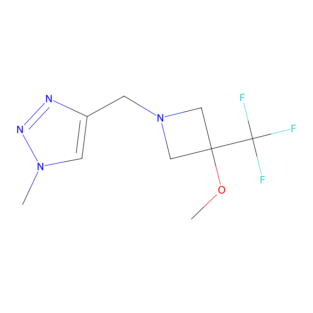 4-{[3-methoxy-3-(trifluoromethyl)azetidin-1-yl]methyl}-1-methyl-1H-1,2,3-triazole molecular structure, CAS 3054621-48-3