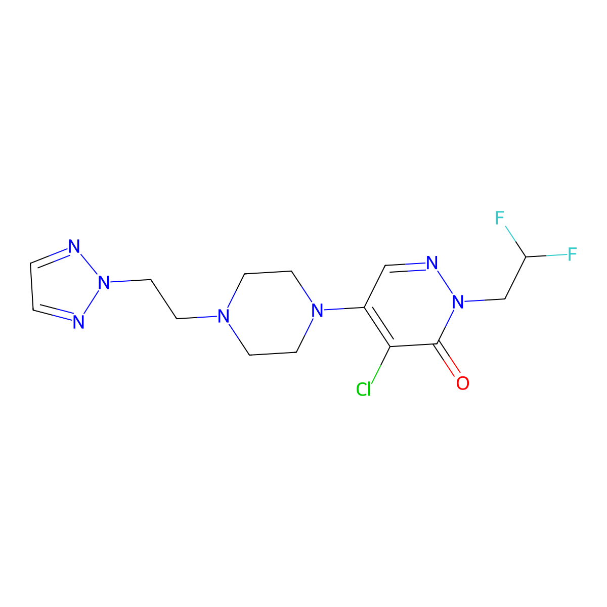 4-chloro-2-(2,2-difluoroethyl)-5-{4-[2-(2H-1,2,3-triazol-2-yl)ethyl]piperazin-1-yl}-2,3-dihydropyridazin-3-one molecular structure, CAS 3054621-49-4