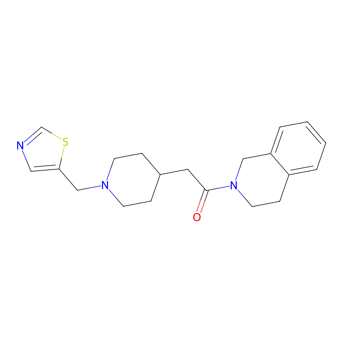 1-(1,2,3,4-Tetrahydroisoquinolin-2-yl)-2-{1-[(1,3-thiazol-5-yl)methyl]piperidin-4-yl}ethan-1-one molecular structure, CAS 3054621-55-2