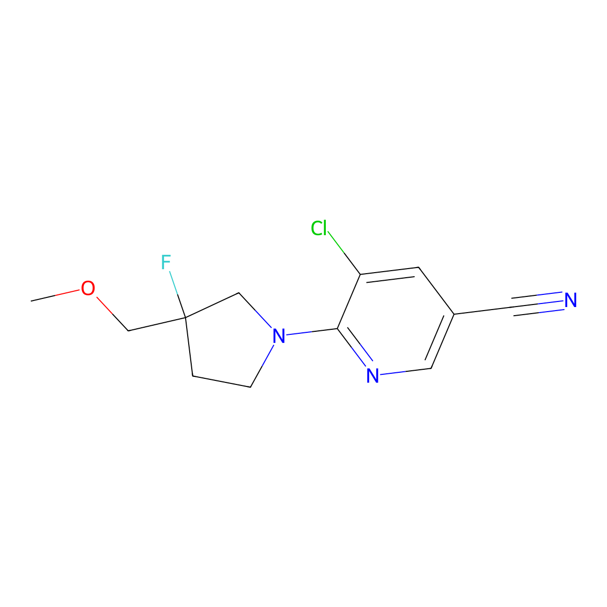 5-Chloro-6-[3-fluoro-3-(methoxymethyl)pyrrolidin-1-yl]pyridine-3-carbonitrile molecular structure, CAS 3054621-58-5