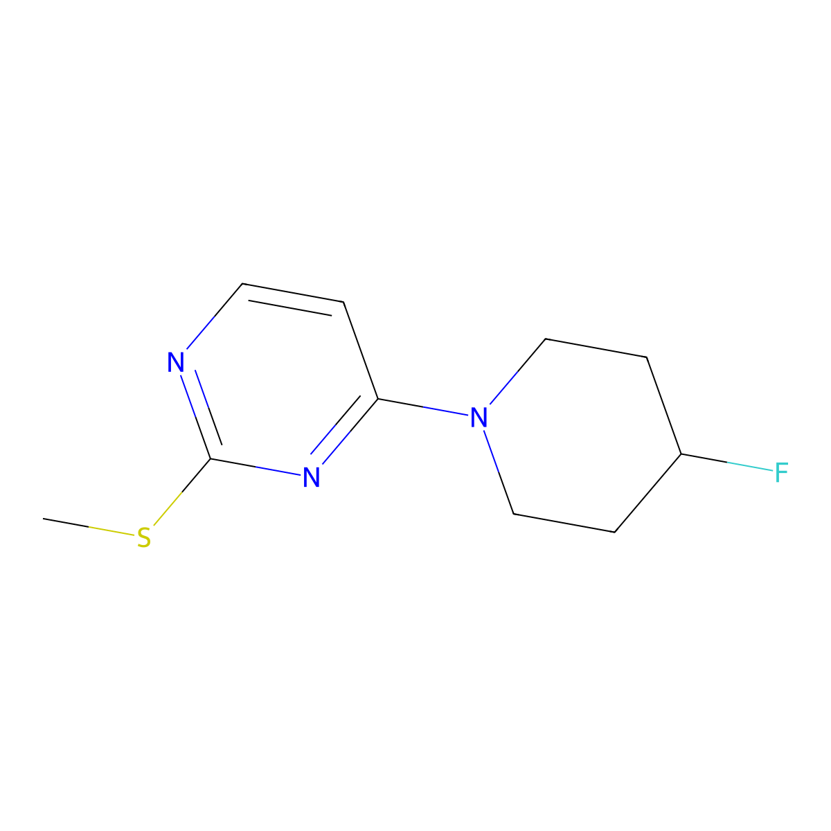 4-(4-Fluoropiperidin-1-yl)-2-(methylsulfanyl)pyrimidine molecular structure, CAS 3054621-66-5