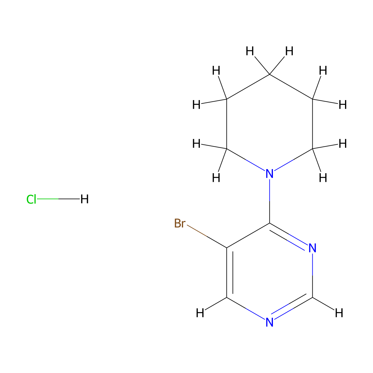 5-Bromo-4-(piperidin-1-yl)pyrimidine hydrochloride molecular structure, CAS 3054621-72-3