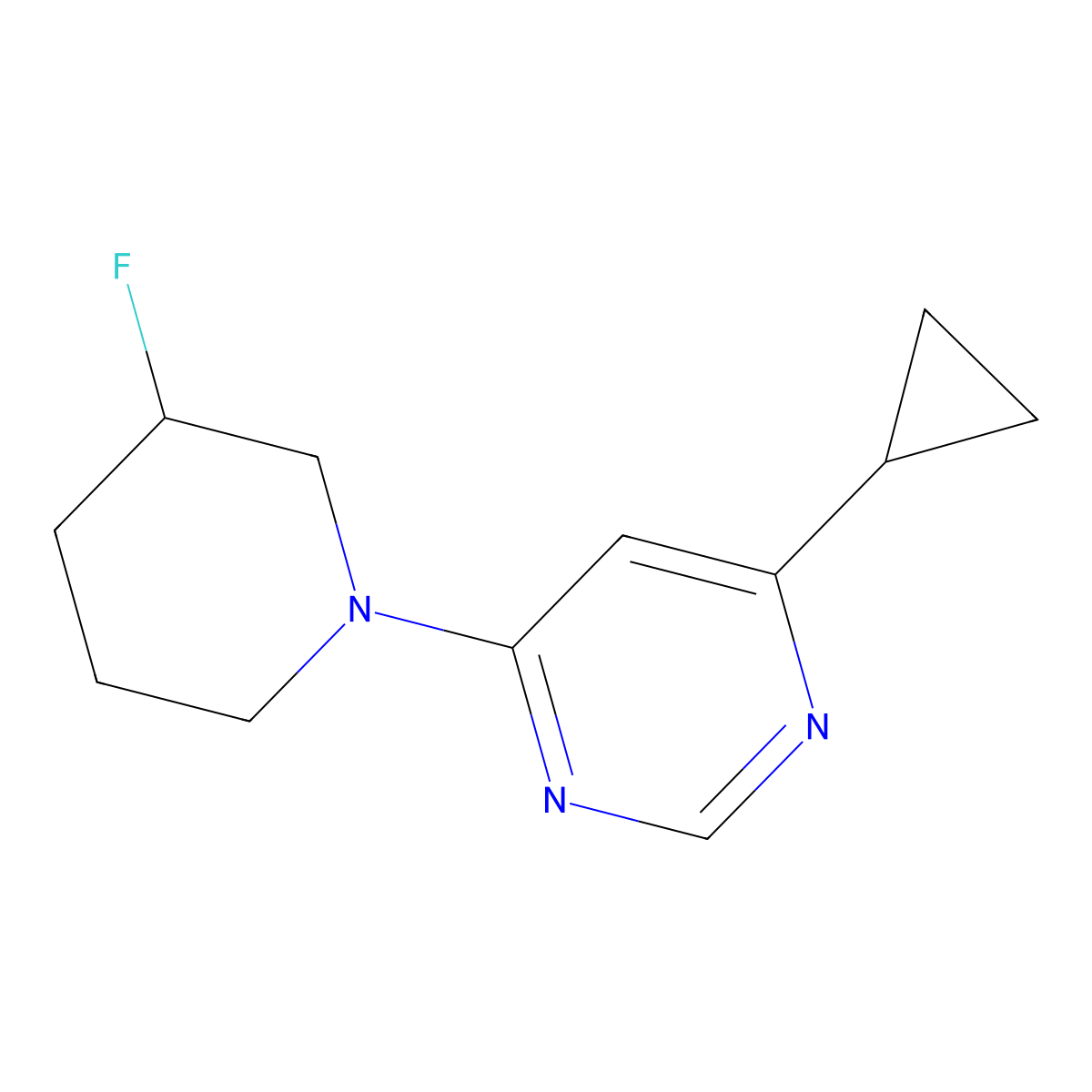 4-Cyclopropyl-6-(3-fluoropiperidin-1-yl)pyrimidine molecular structure, CAS 3054621-75-6