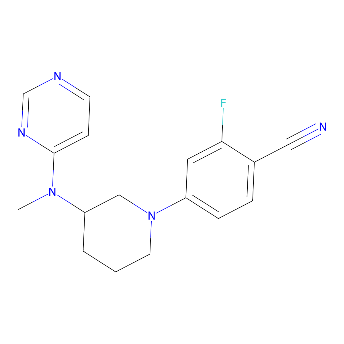 2-Fluoro-4-{3-[methyl(pyrimidin-4-yl)amino]piperidin-1-yl}benzonitrile molecular structure, CAS 3054621-76-7