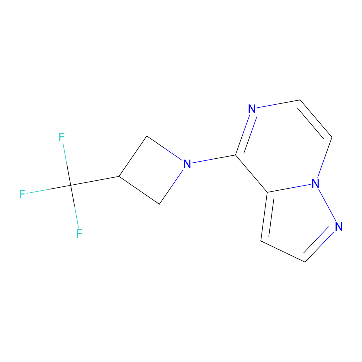 1-{Pyrazolo[1,5-a]pyrazin-4-yl}-3-(trifluoromethyl)azetidine molecular structure, CAS 3054621-83-6