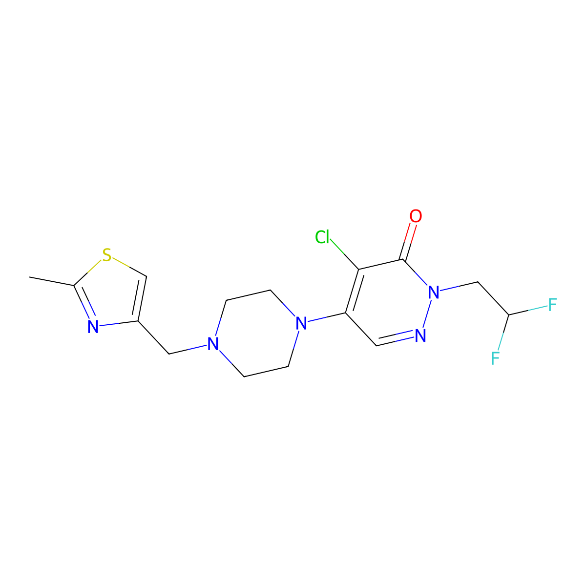 4-Chloro-2-(2,2-difluoroethyl)-5-{4-[(2-methyl-1,3-thiazol-4-yl)methyl]piperazin-1-yl}-2,3-dihydropyridazin-3-one molecular structure, CAS 3054621-86-9