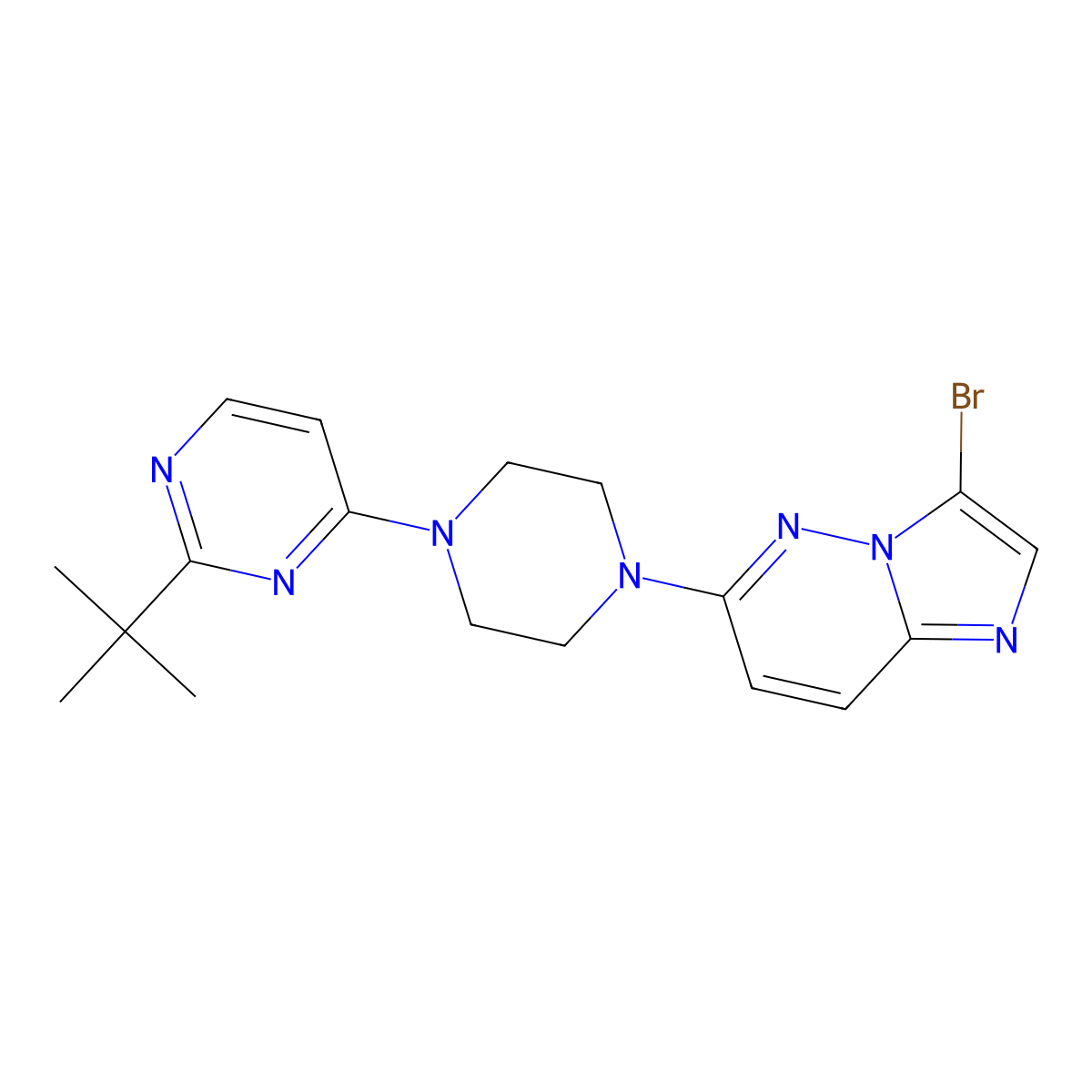 4-(4-{3-Bromoimidazo[1,2-b]pyridazin-6-yl}piperazin-1-yl)-2-tert-butylpyrimidine molecular structure, CAS 3054621-91-6