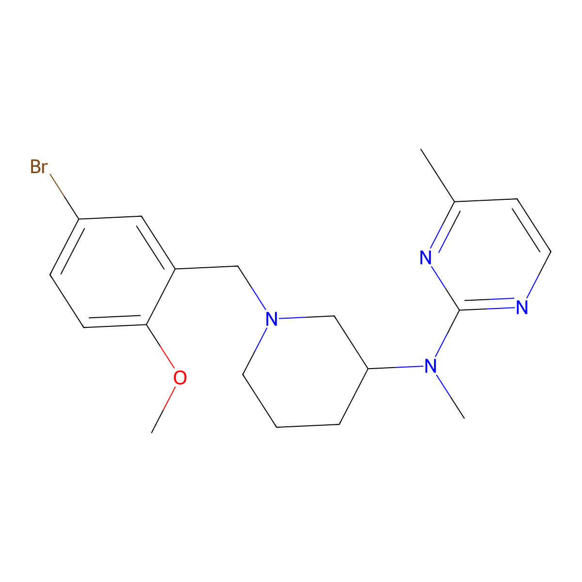 N-{1-[(5-bromo-2-methoxyphenyl)methyl]piperidin-3-yl}-N,4-dimethylpyrimidin-2-amine molecular structure, CAS 3054621-97-2