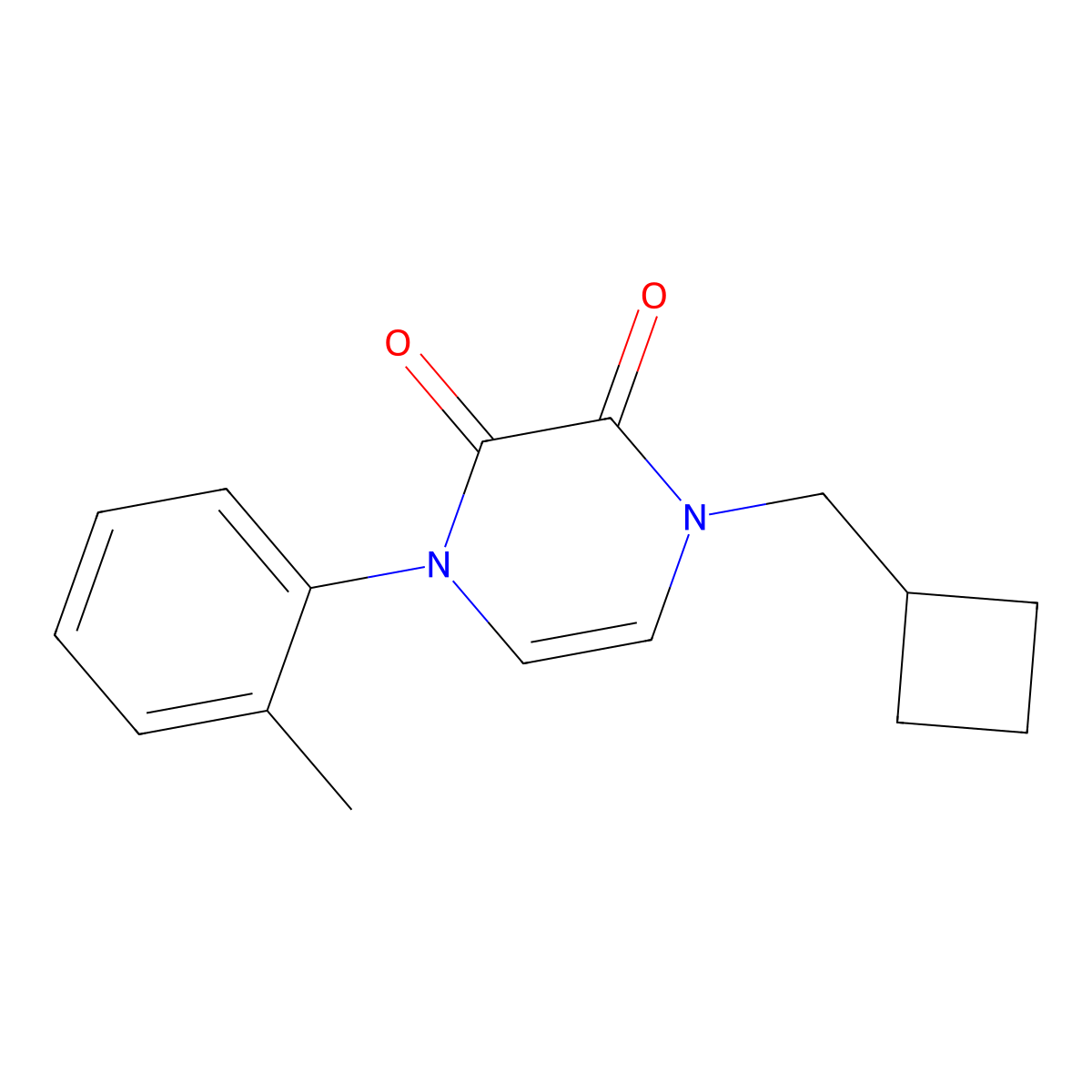 1-(Cyclobutylmethyl)-4-(2-methylphenyl)-1,2,3,4-tetrahydropyrazine-2,3-dione molecular structure, CAS 3054622-00-0