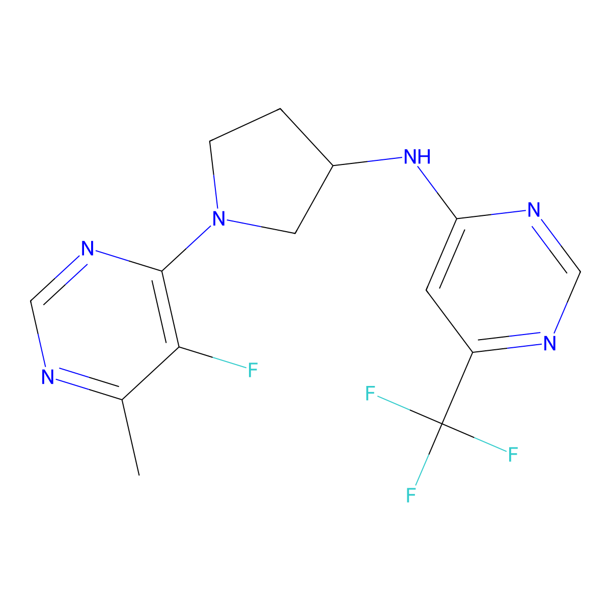 N-[1-(5-fluoro-6-methylpyrimidin-4-yl)pyrrolidin-3-yl]-6-(trifluoromethyl)pyrimidin-4-amine molecular structure, CAS 3054622-03-3