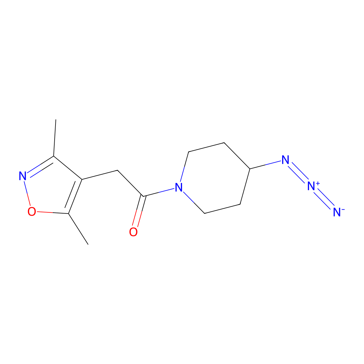 1-(4-Azidopiperidin-1-yl)-2-(3,5-dimethyl-1,2-oxazol-4-yl)ethan-1-one molecular structure, CAS 3054622-13-5