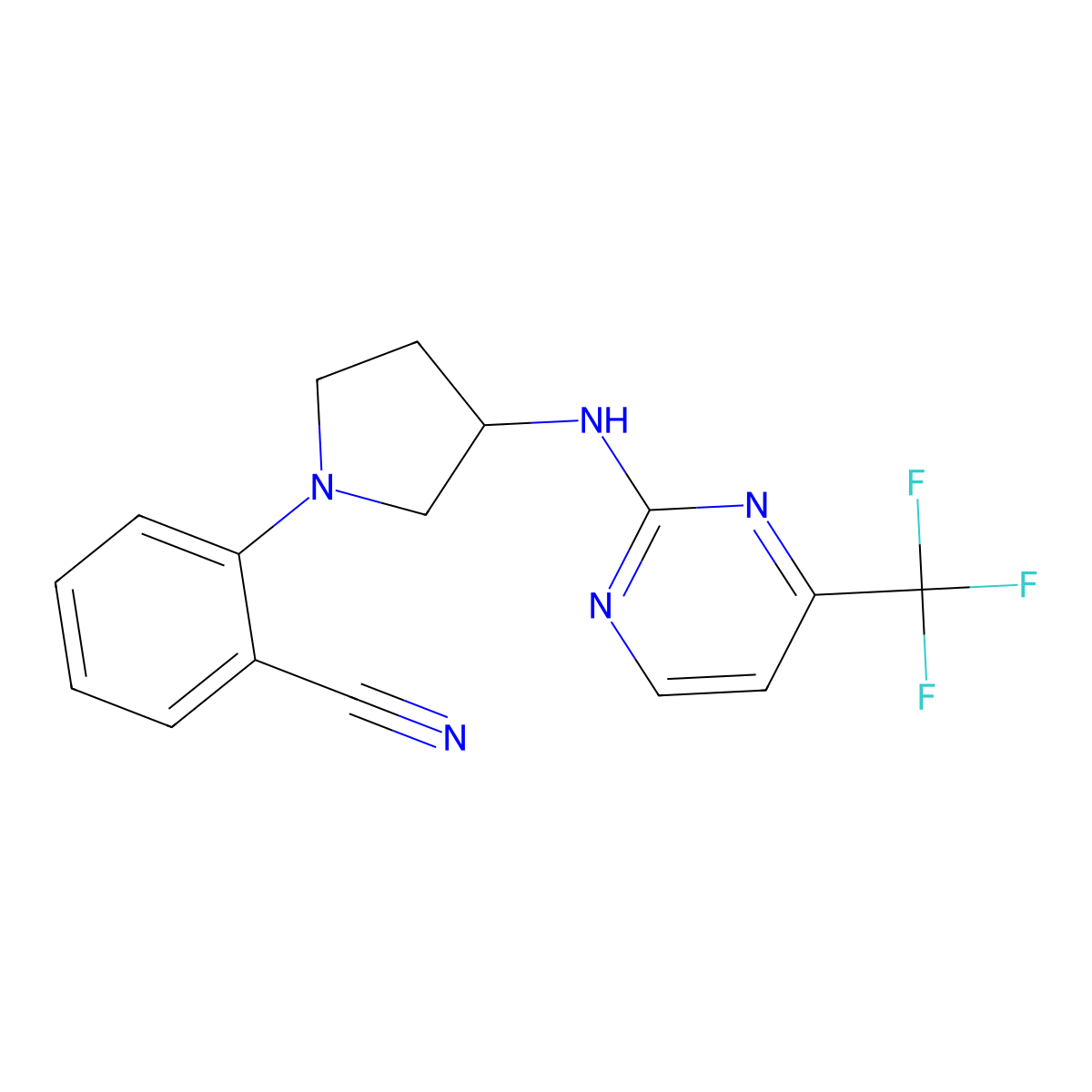 2-(3-{[4-(Trifluoromethyl)pyrimidin-2-yl]amino}pyrrolidin-1-yl)benzonitrile molecular structure, CAS 3054622-15-7