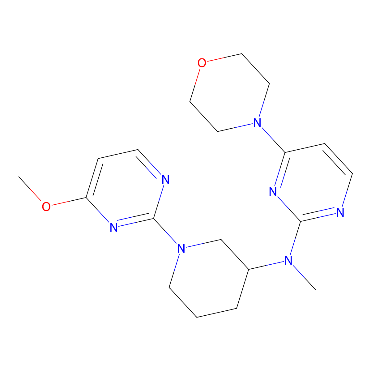 N-[1-(4-methoxypyrimidin-2-yl)piperidin-3-yl]-N-methyl-4-morpholin-4-ylpyrimidin-2-amine molecular structure, CAS 3054622-19-1