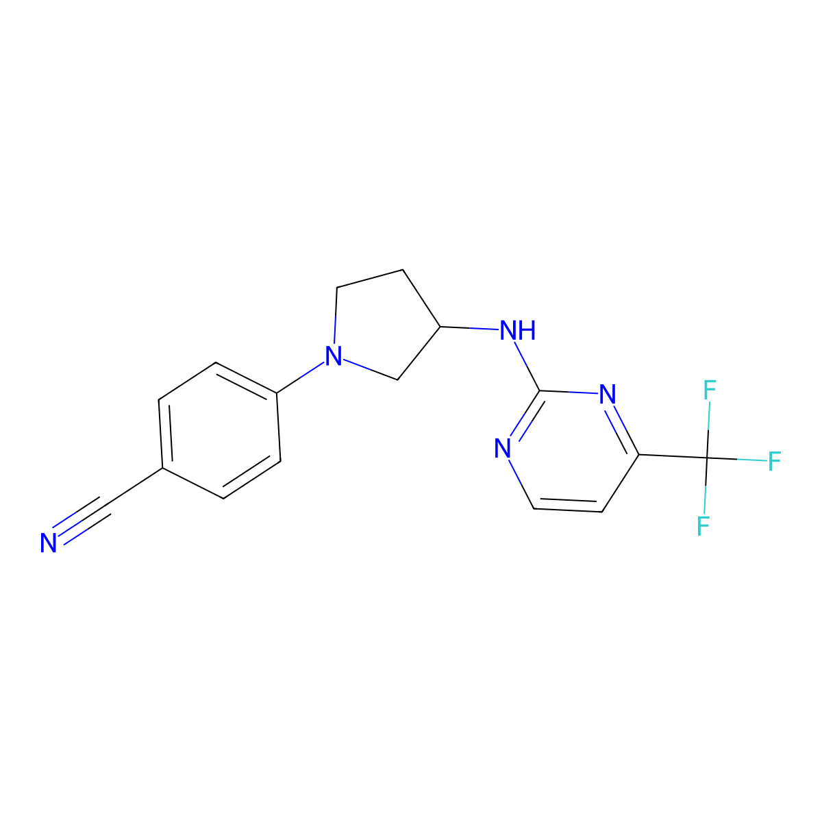 4-(3-{[4-(Trifluoromethyl)pyrimidin-2-yl]amino}pyrrolidin-1-yl)benzonitrile molecular structure, CAS 3054622-21-5