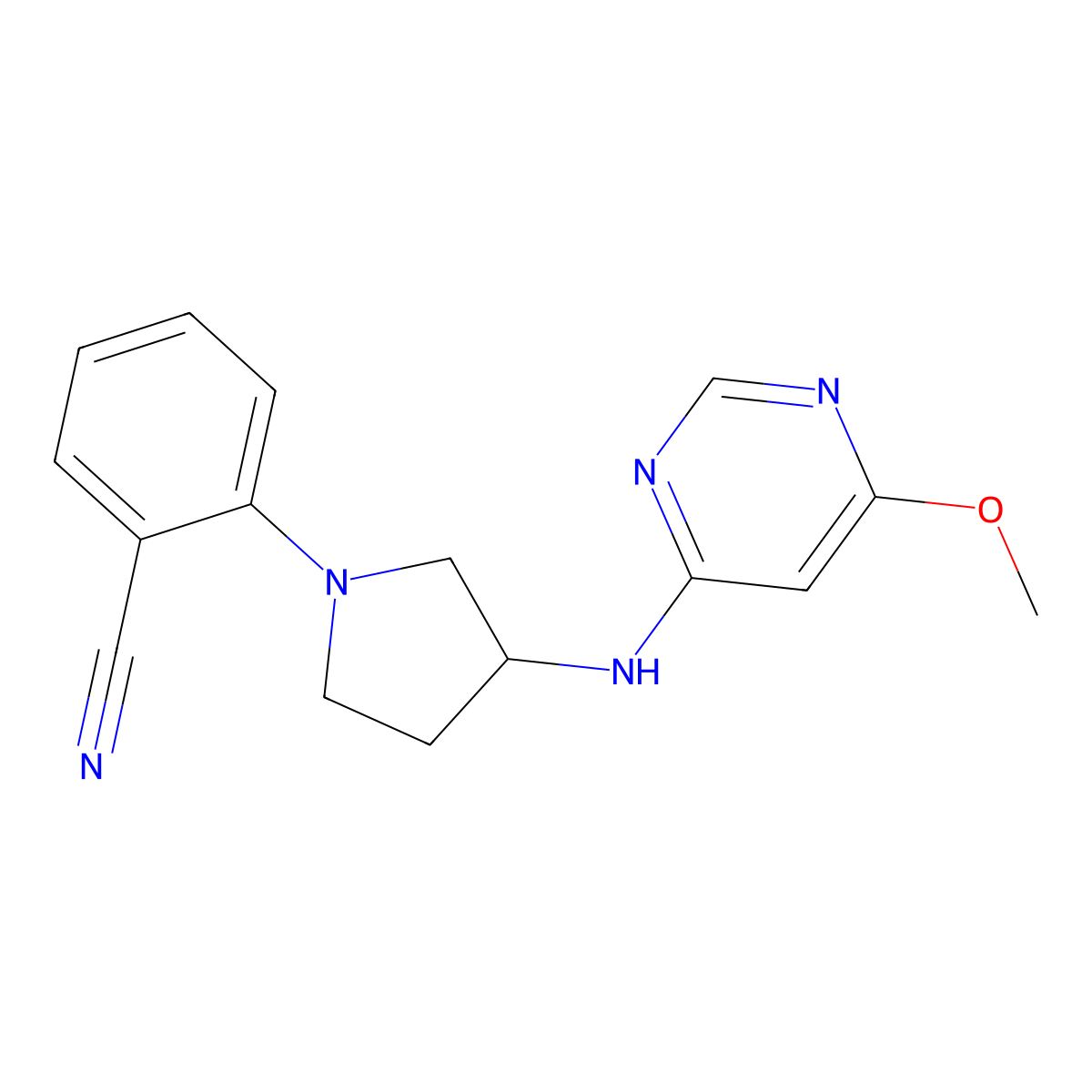 2-{3-[(6-Methoxypyrimidin-4-yl)amino]pyrrolidin-1-yl}benzonitrile molecular structure, CAS 3054622-27-1