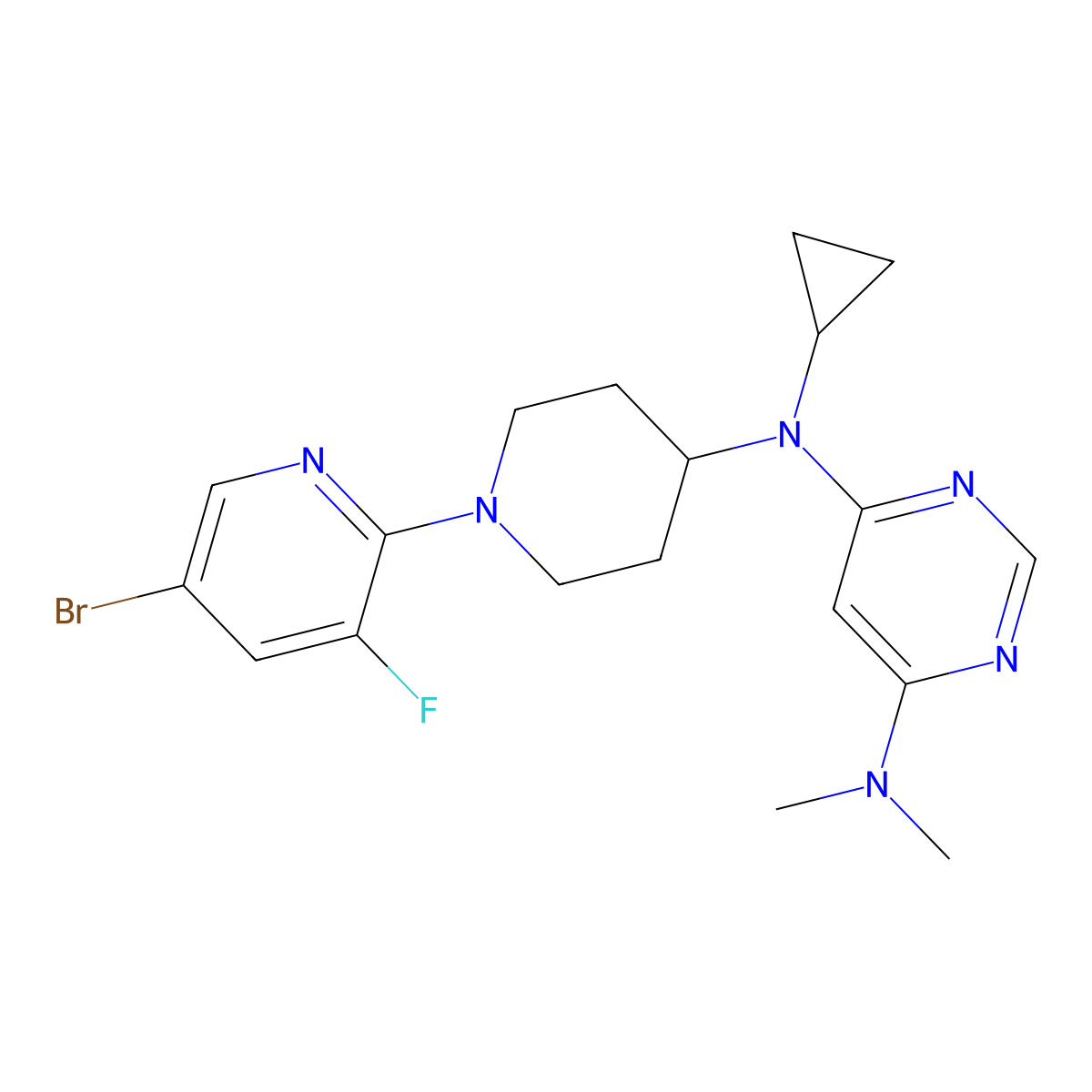 N4-[1-(5-bromo-3-fluoropyridin-2-yl)piperidin-4-yl]-N4-cyclopropyl-N6,N6-dimethylpyrimidine-4,6-diamine molecular structure, CAS 3054622-28-2