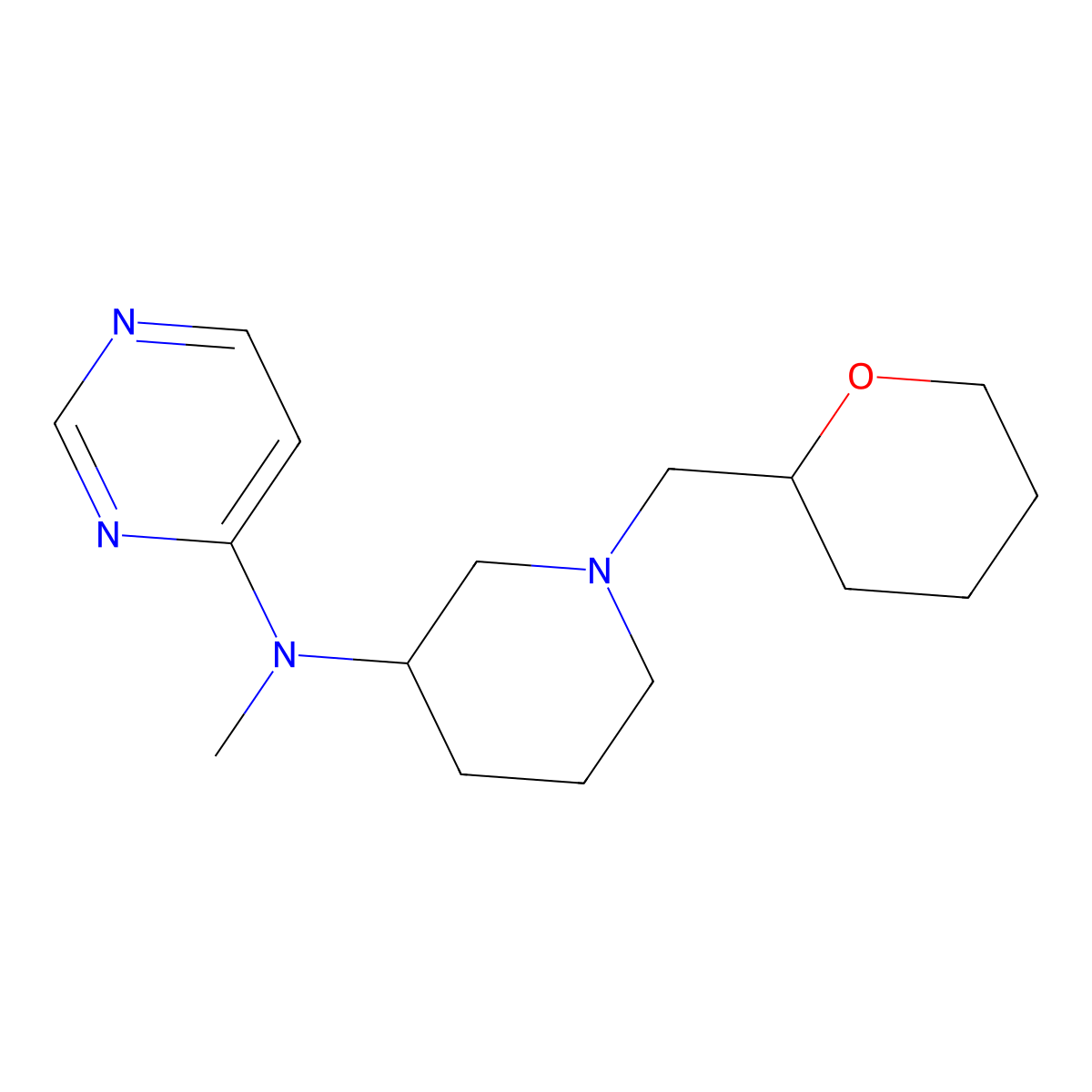 N-methyl-N-{1-[(oxan-2-yl)methyl]piperidin-3-yl}pyrimidin-4-amine molecular structure, CAS 3054622-30-6