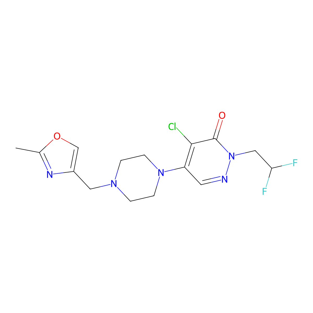 4-Chloro-2-(2,2-difluoroethyl)-5-{4-[(2-methyl-1,3-oxazol-4-yl)methyl]piperazin-1-yl}-2,3-dihydropyridazin-3-one molecular structure, CAS 3054622-31-7