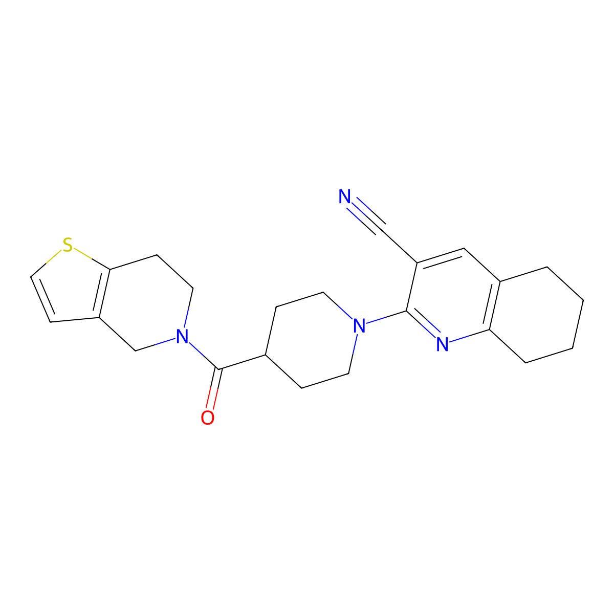 2-(4-{4H,5H,6H,7H-thieno[3,2-c]pyridine-5-carbonyl}piperidin-1-yl)-5,6,7,8-tetrahydroquinoline-3-carbonitrile molecular structure, CAS 3054622-33-9