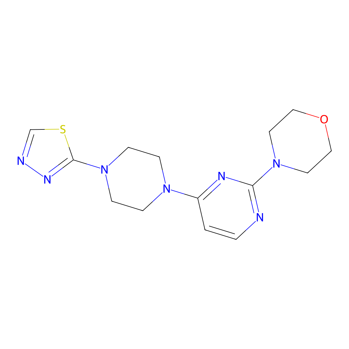 4-{4-[4-(1,3,4-Thiadiazol-2-yl)piperazin-1-yl]pyrimidin-2-yl}morpholine molecular structure, CAS 3054622-35-1