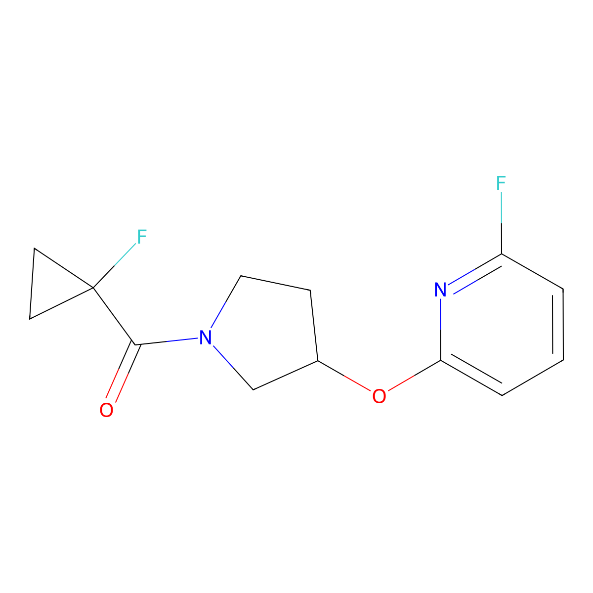 2-Fluoro-6-{[1-(1-fluorocyclopropanecarbonyl)pyrrolidin-3-yl]oxy}pyridine molecular structure, CAS 3054622-39-5