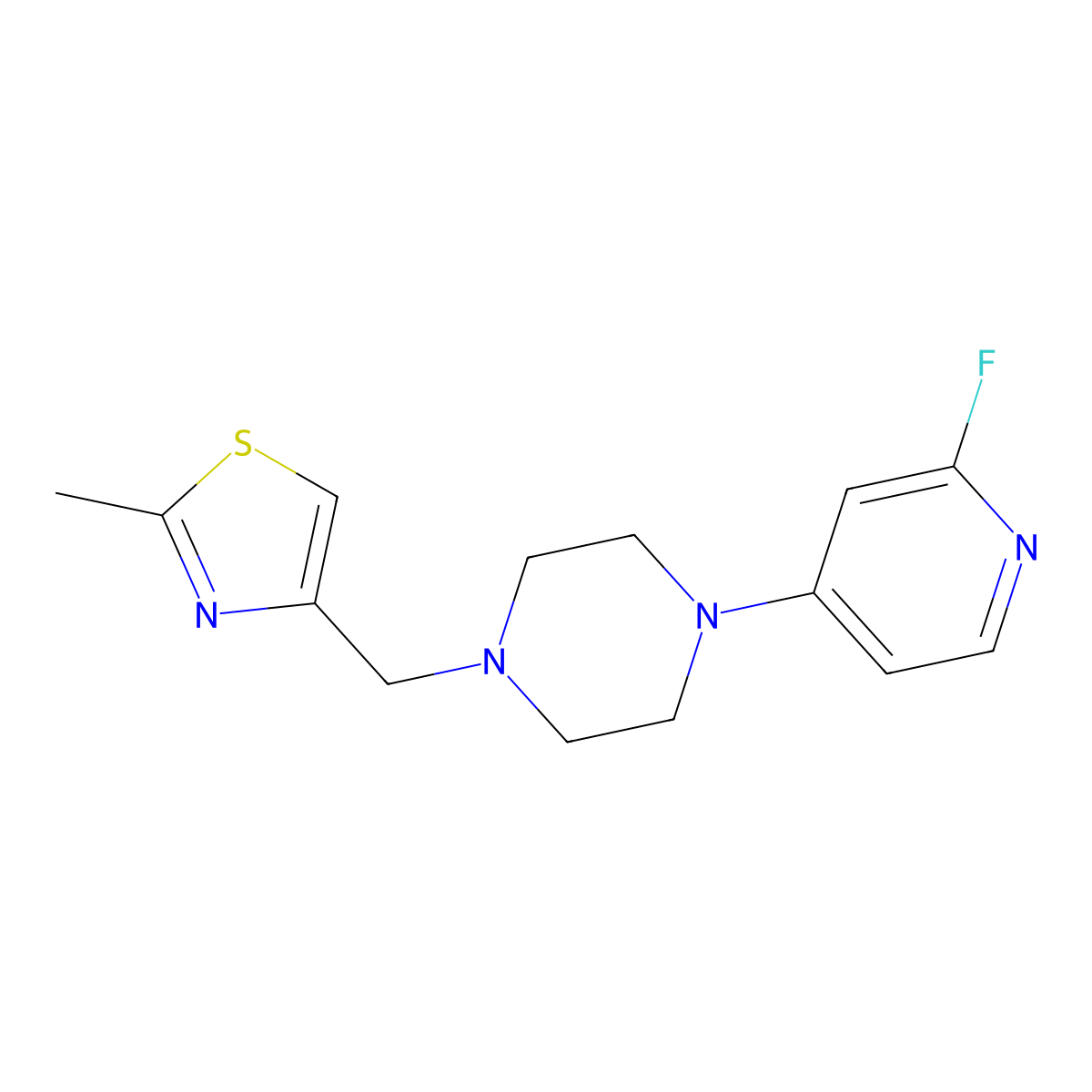 1-(2-Fluoropyridin-4-yl)-4-[(2-methyl-1,3-thiazol-4-yl)methyl]piperazine molecular structure, CAS 3054622-40-8