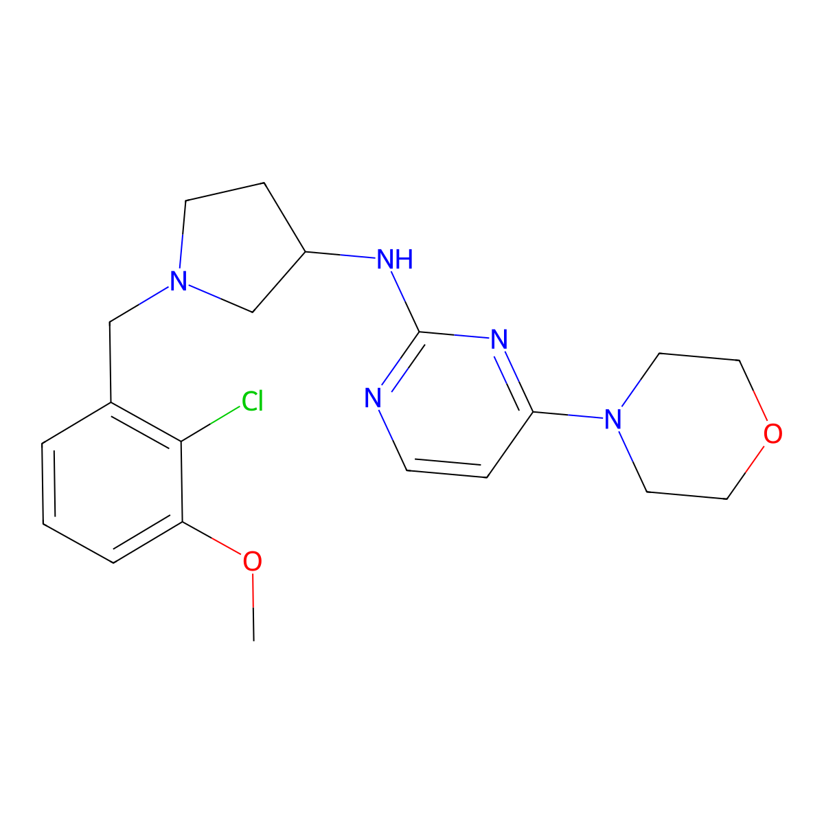 N-{1-[(2-chloro-3-methoxyphenyl)methyl]pyrrolidin-3-yl}-4-(morpholin-4-yl)pyrimidin-2-amine molecular structure, CAS 3054622-45-3