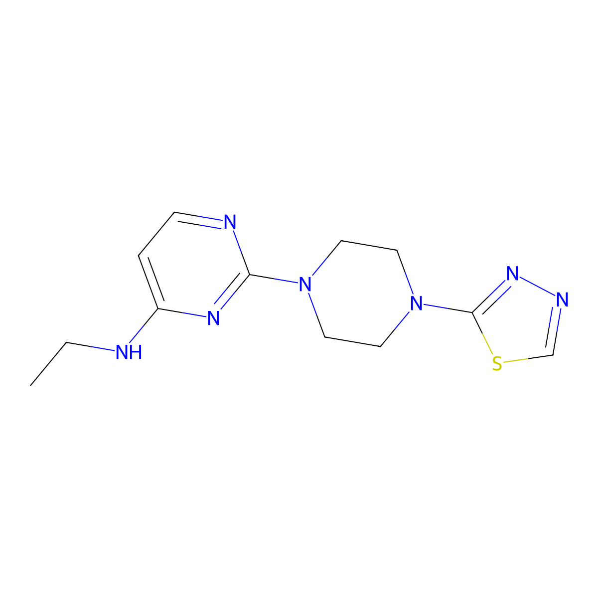 N-ethyl-2-[4-(1,3,4-thiadiazol-2-yl)piperazin-1-yl]pyrimidin-4-amine molecular structure, CAS 3054622-48-6
