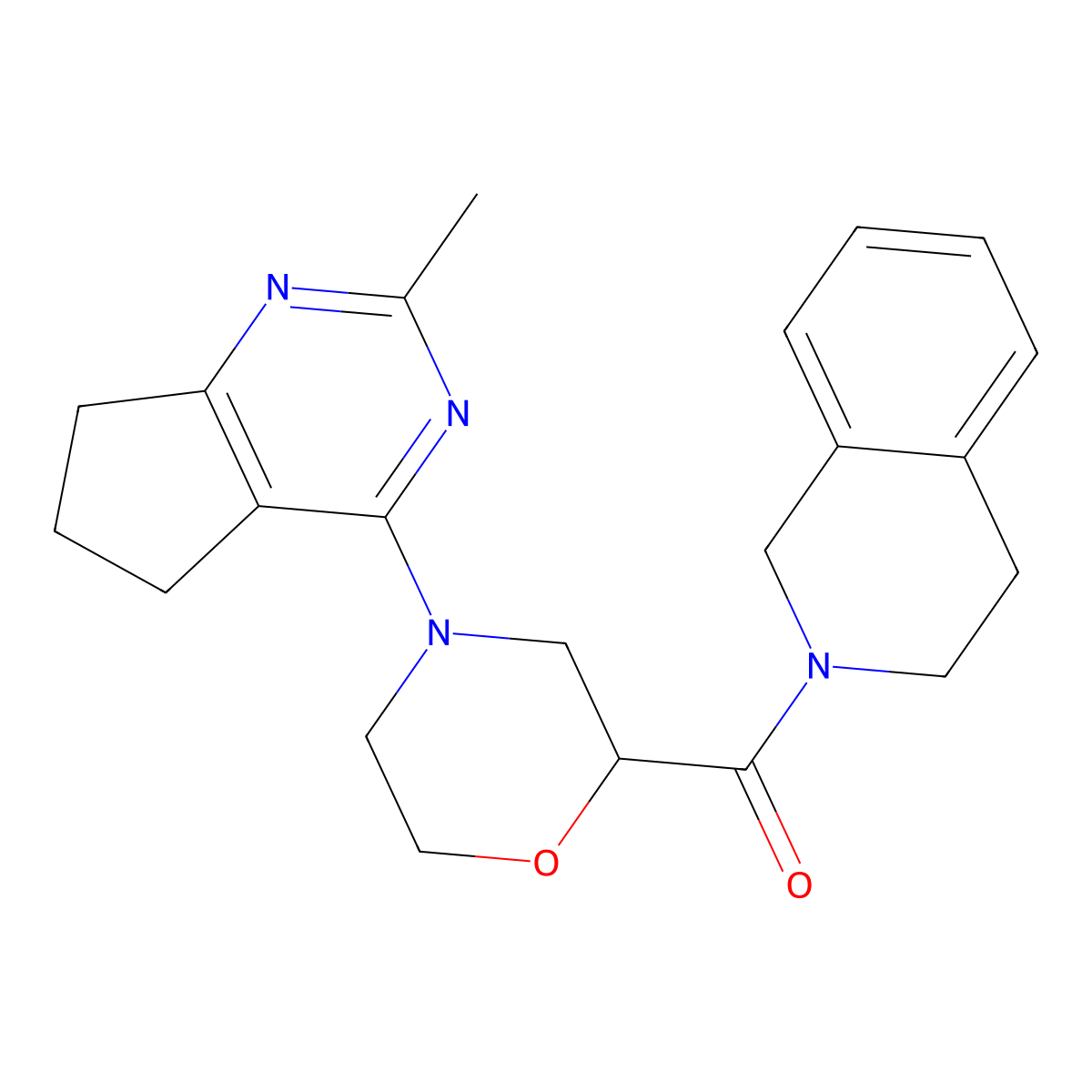 2-(4-{2-methyl-5H,6H,7H-cyclopenta[d]pyrimidin-4-yl}morpholine-2-carbonyl)-1,2,3,4-tetrahydroisoquinoline molecular structure, CAS 3054622-50-0