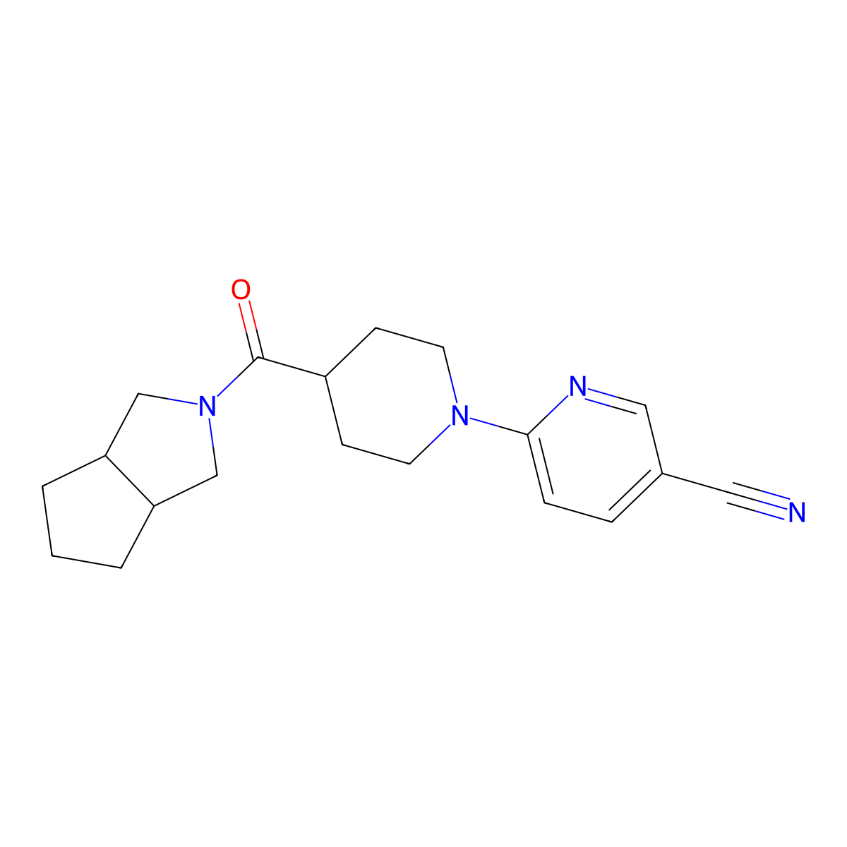 6-(4-{Octahydrocyclopenta[c]pyrrole-2-carbonyl}piperidin-1-yl)pyridine-3-carbonitrile molecular structure, CAS 3054622-54-4
