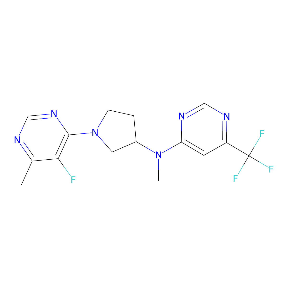 N-[1-(5-fluoro-6-methylpyrimidin-4-yl)pyrrolidin-3-yl]-N-methyl-6-(trifluoromethyl)pyrimidin-4-amine molecular structure, CAS 3054622-56-6