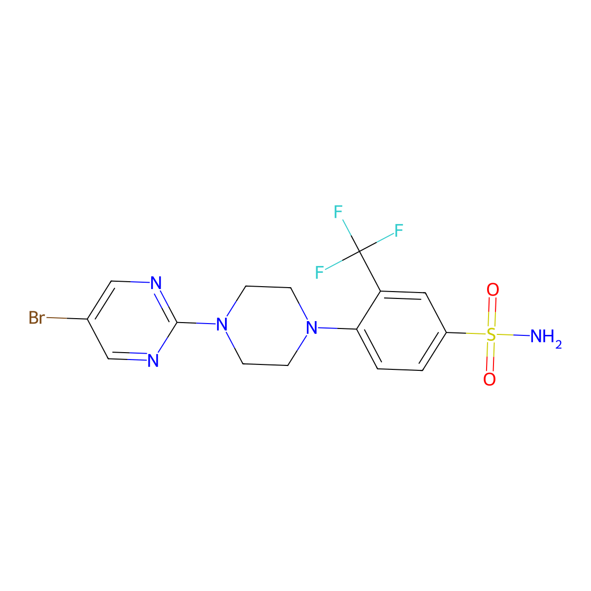 4-[4-(5-Bromopyrimidin-2-yl)piperazin-1-yl]-3-(trifluoromethyl)benzene-1-sulfonamide molecular structure, CAS 3054622-59-9