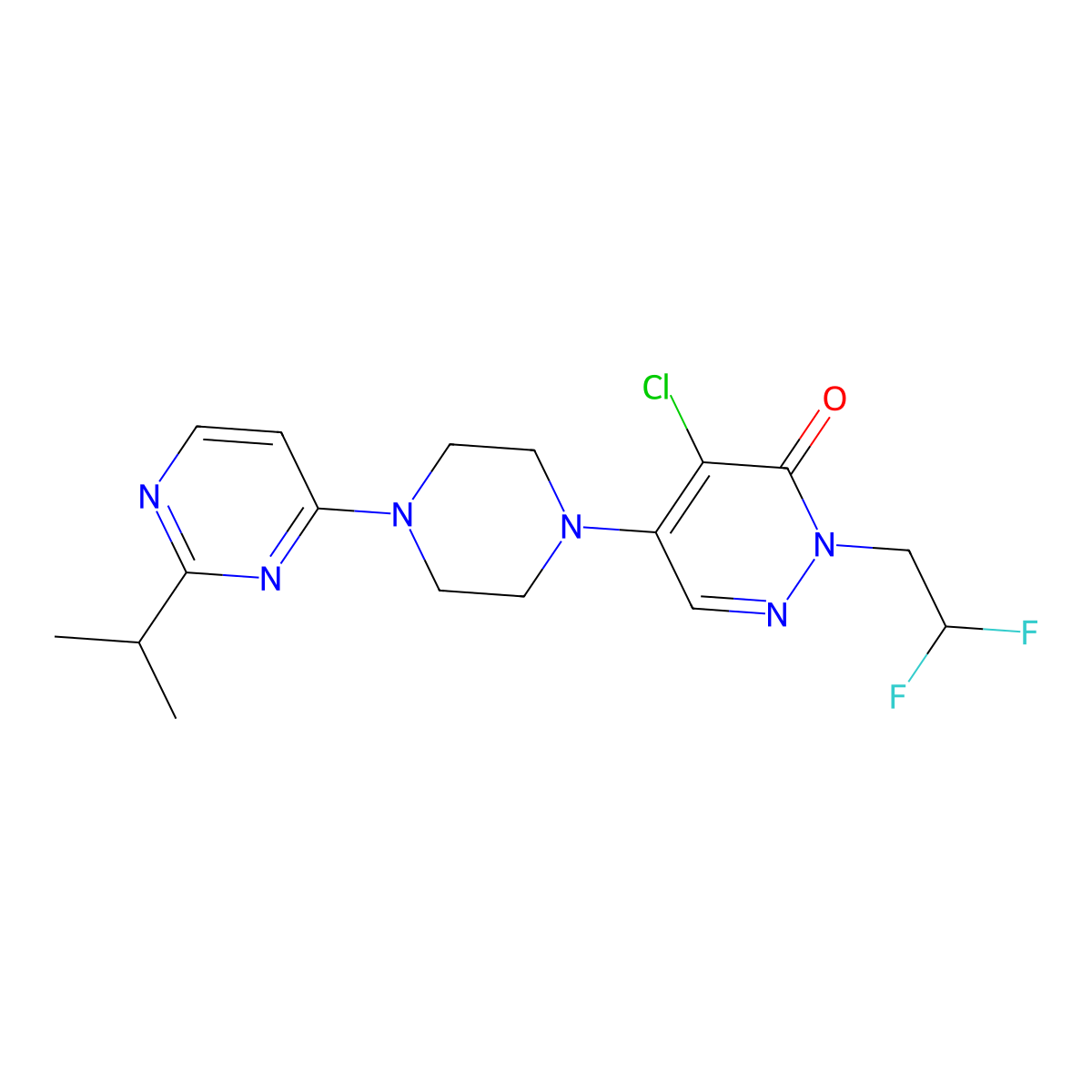 4-Chloro-2-(2,2-difluoroethyl)-5-{4-[2-(propan-2-yl)pyrimidin-4-yl]piperazin-1-yl}-2,3-dihydropyridazin-3-one molecular structure, CAS 3054622-63-5