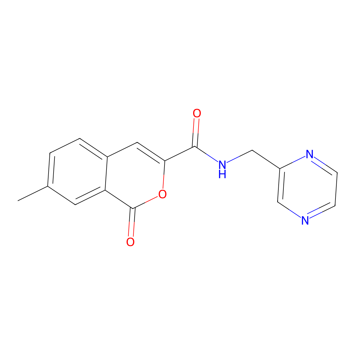 7-methyl-1-oxo-N-[(pyrazin-2-yl)methyl]-1H-isochromene-3-carboxamide molecular structure, CAS 3054622-64-6