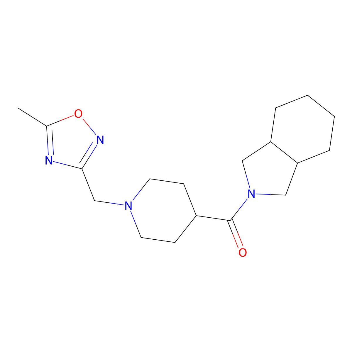 2-{1-[(5-methyl-1,2,4-oxadiazol-3-yl)methyl]piperidine-4-carbonyl}-octahydro-1H-isoindole molecular structure, CAS 3054622-68-0