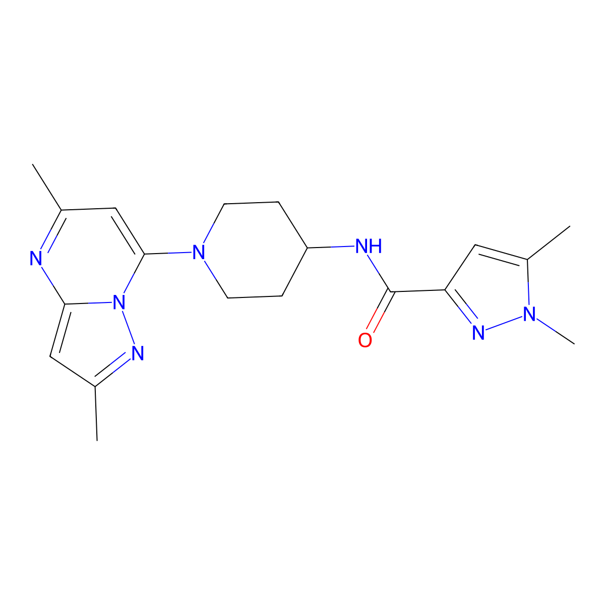 N-(1-{2,5-dimethylpyrazolo[1,5-a]pyrimidin-7-yl}piperidin-4-yl)-1,5-dimethyl-1H-pyrazole-3-carboxamide molecular structure, CAS 3054622-74-8
